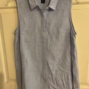Jones New York Light Blue Sleeveless Linen Button-Up Top M.